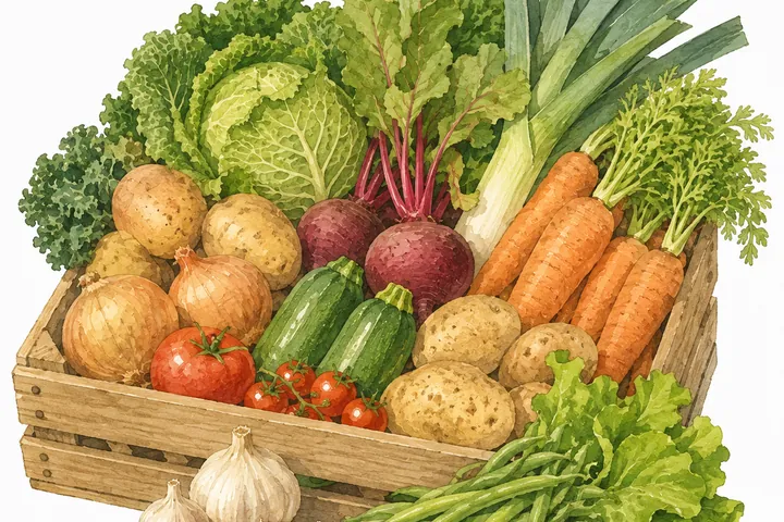 Illustration of a seasonal vegetable box